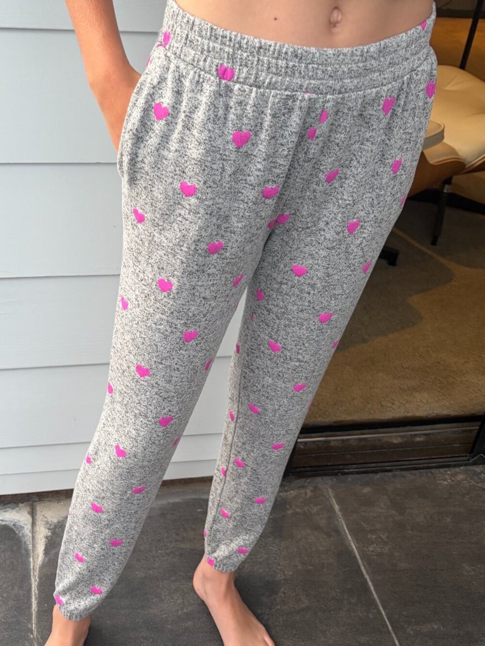 Gap Kids Girls XL 12 Gray Pink Heart Jogger Pants Soft Cozy Pull On
